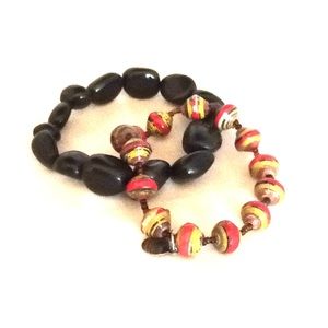 🐞 2 Stretchy Bracelets Bead For Life & Black Stone